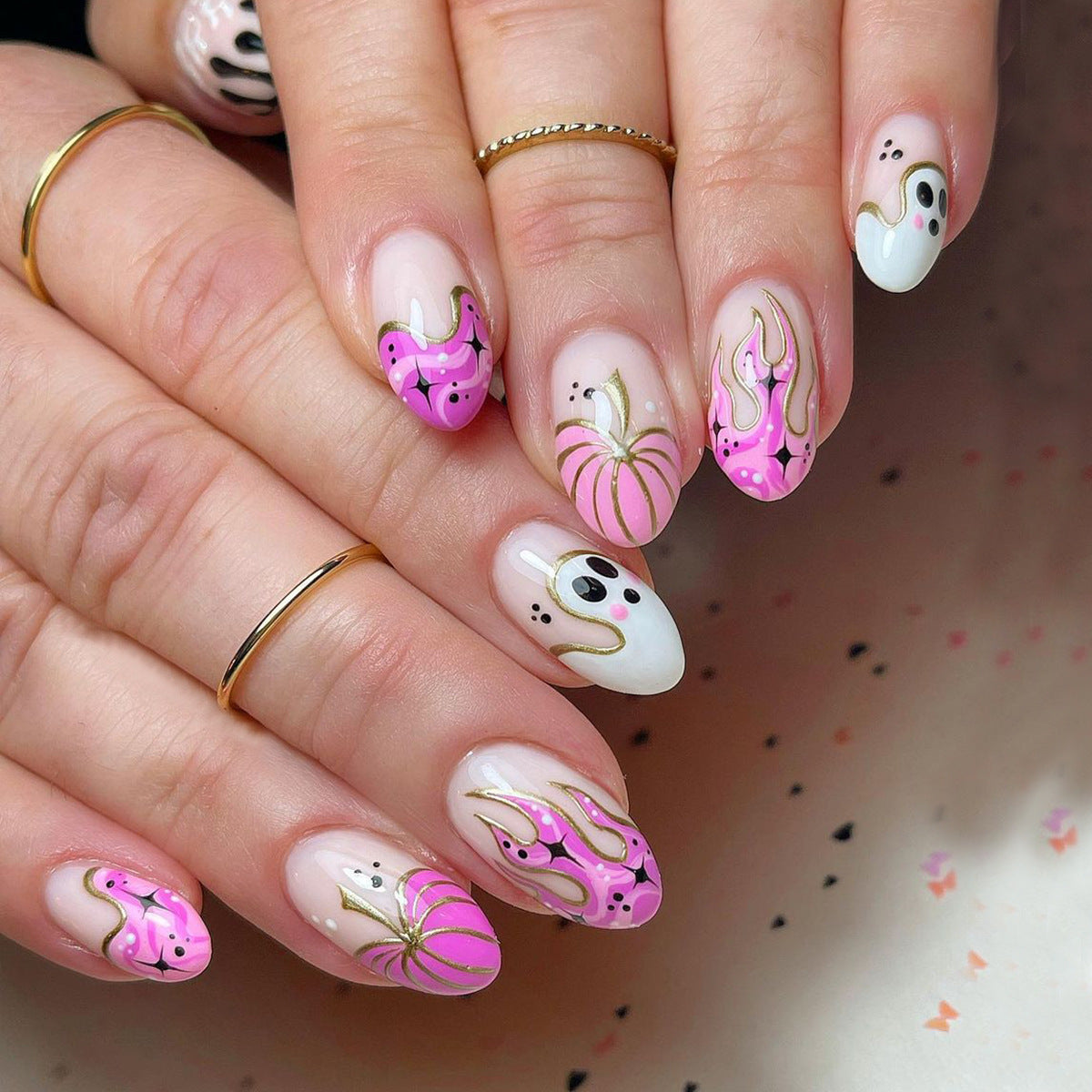 Cute Or Spooky Short Oval Pink Halloween Press On Nails