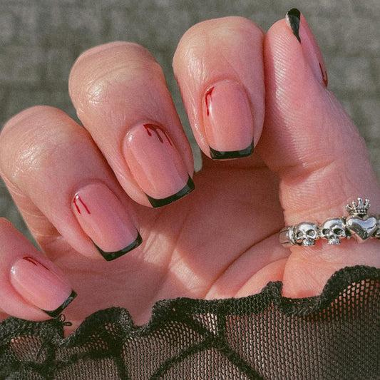 Slightly Leaking Medium Square Green Halloween Press On Nails