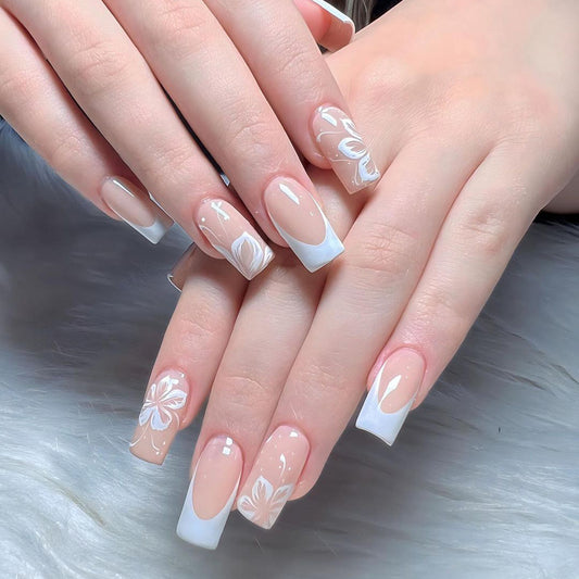 Never Believe What Happened Long Square White Glam Press On Nails