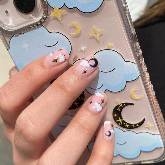 Off To Dreamland Short Squoval Beige Cute Press On Nails