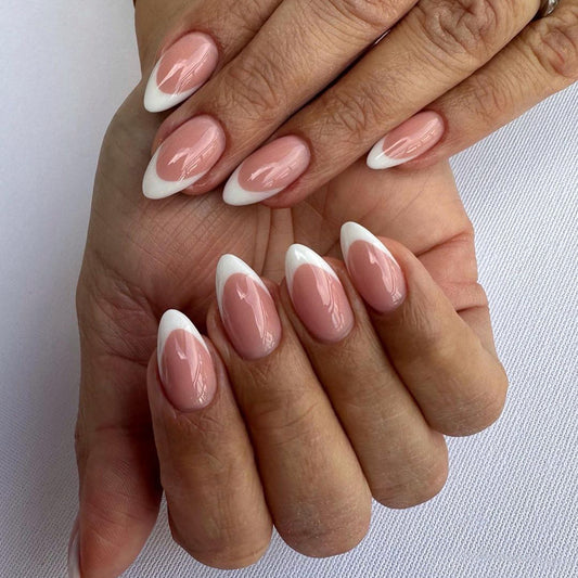Chic Almond Medium Length French Tip Press-On Nails in Classic Beige