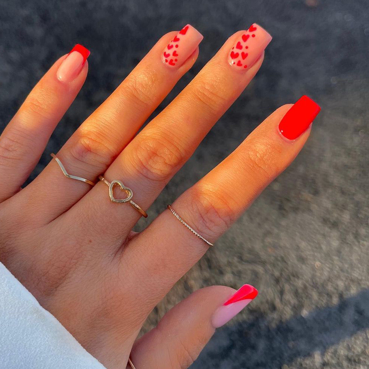 Charming Romance Medium Length Square Hot Pink Press-On Nails with Playful Heart Accents