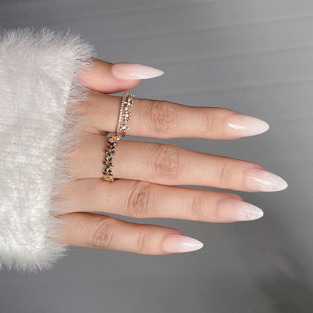 Enchanted Elegance Extra Long Almond Pale Pink Press On Nail Set with Shimmering Accent