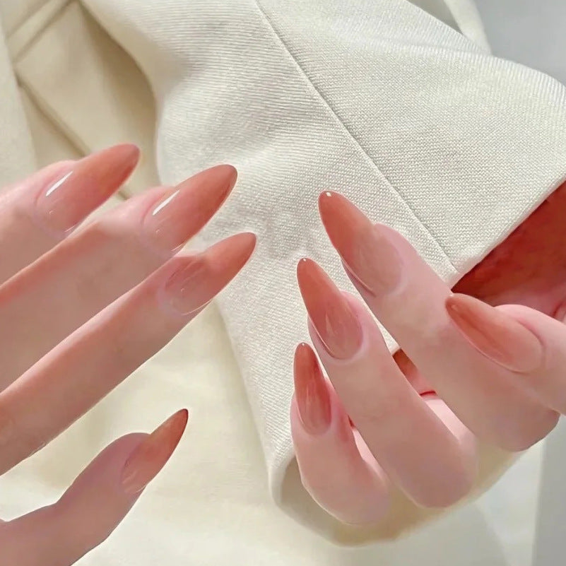 Elegant Bridal Collection Extra-Long Almond Beige Press On Nail Set with Sheer Finish