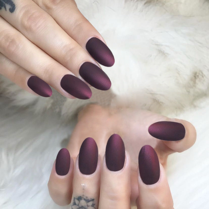 Velvet Dream Collection Medium Oval Burgundy Matte Finish Press On Nail Set