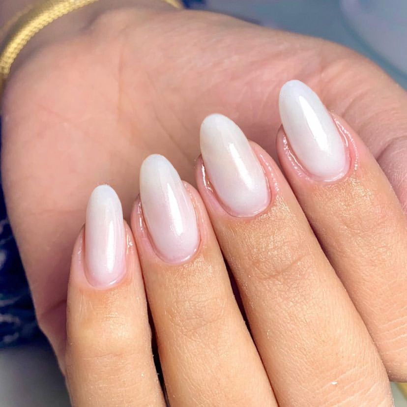 Elegant Bridal Collection Medium Almond Shape Soft White Iridescent Sheen Press On Nail Set