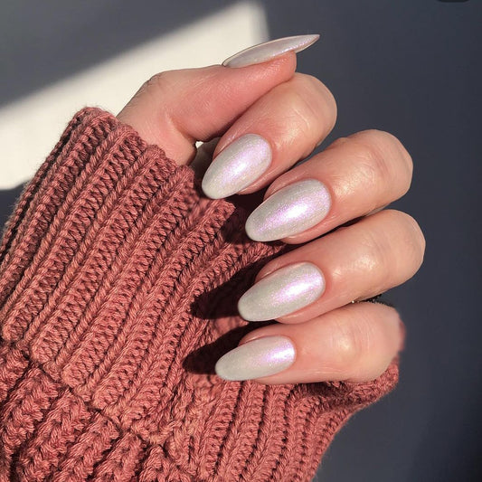Enchanted Glow Medium Oval Pale Pink Holographic Press On Nail Set