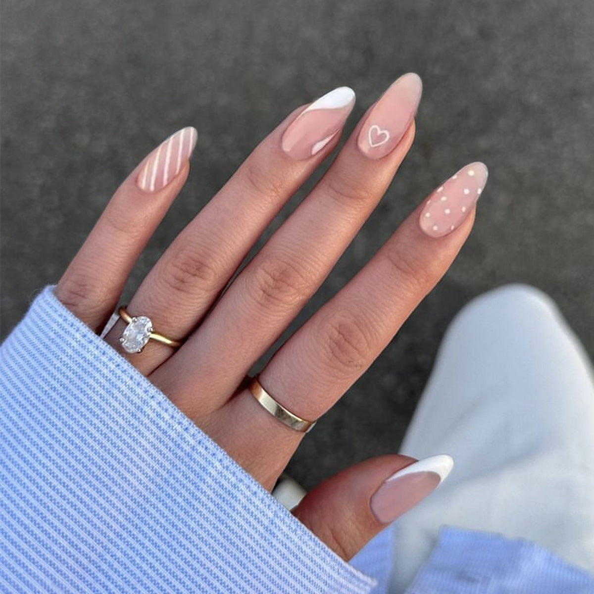 Romantic Affair Long Almond Blush Pink Press On Nail Set with Love-Inspired Accents