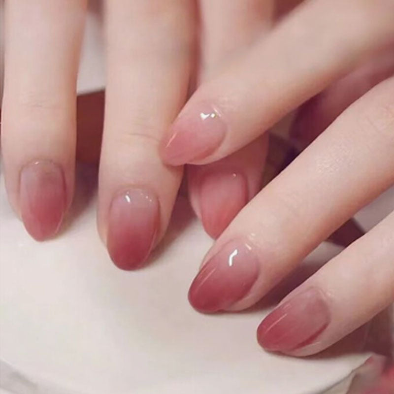 Elegant Bridal Collection Medium Oval Natural Pink Press On Nail Set with Glossy Finish