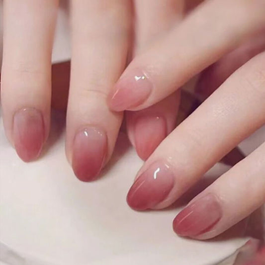 Elegant Bridal Collection Medium Oval Natural Pink Press On Nail Set with Glossy Finish