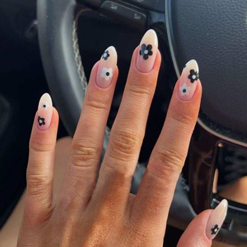 Spring Blossom Collection Long Almond Pink Press On Nails with Floral Accents