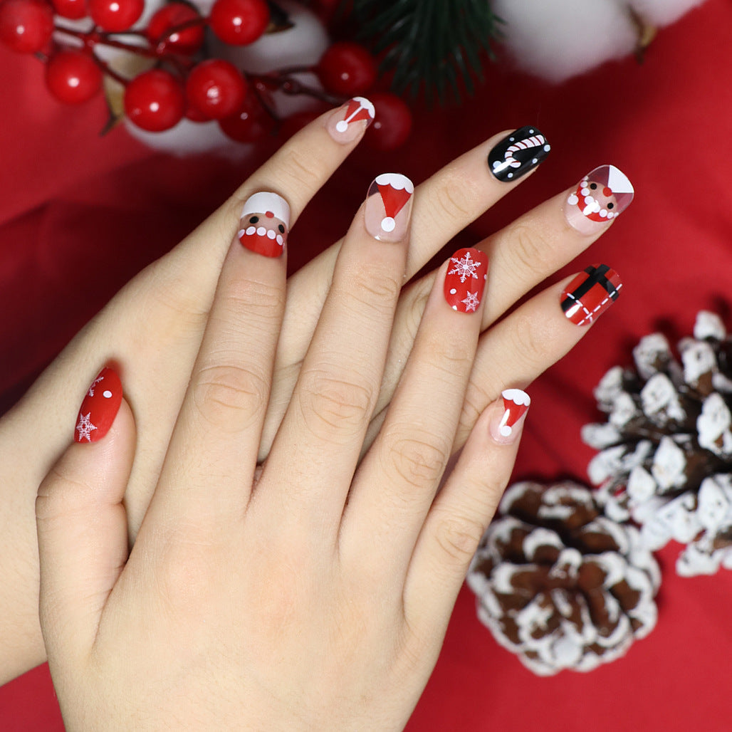 Winter Wonderland Medium Length Squoval Shape Red and White Press On Nail Set with Holiday Patterns