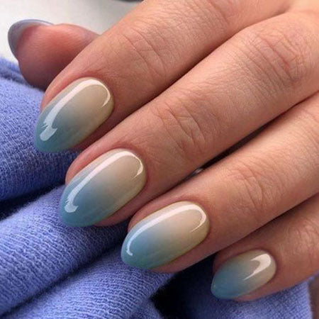 Luxury Ombre Galaxy Medium Almond-Shaped Gray to Beige Gradient Press On Nail Set with Glossy Finish