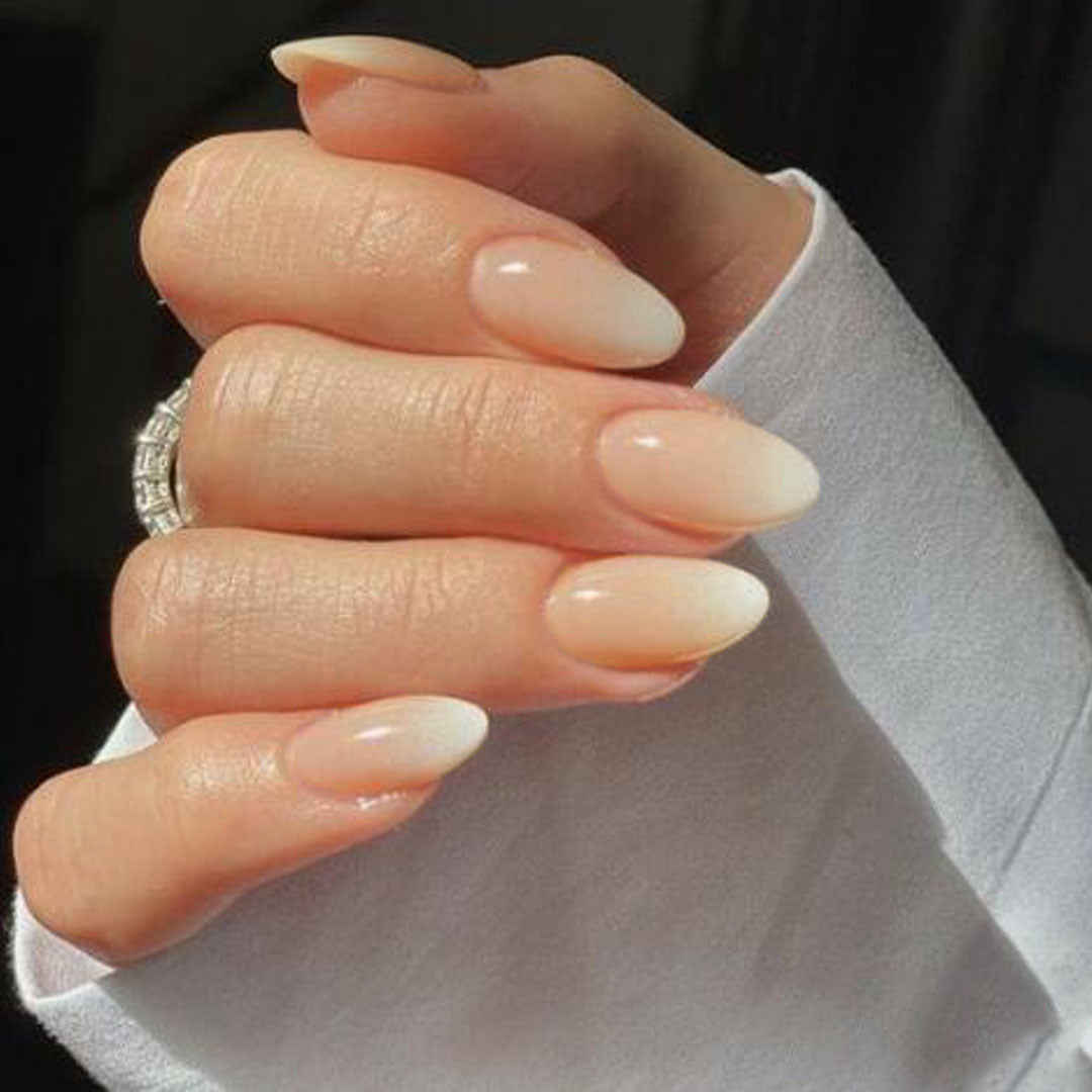 Elegant Ombre Medium Almond Peach Press On Nail Set with High-Gloss Finish
