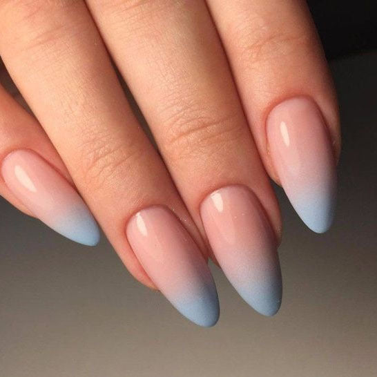 Ethereal Elegance Medium Almond Gradient Pink to Blue Ombre Press-On Nail Set with High Gloss Finish