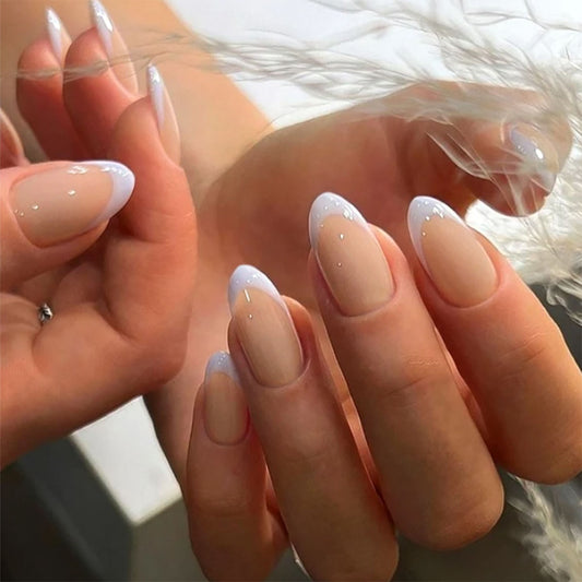 Elegant Bridal Medium Almond Beige Press On Nails with Rhinestone Accents