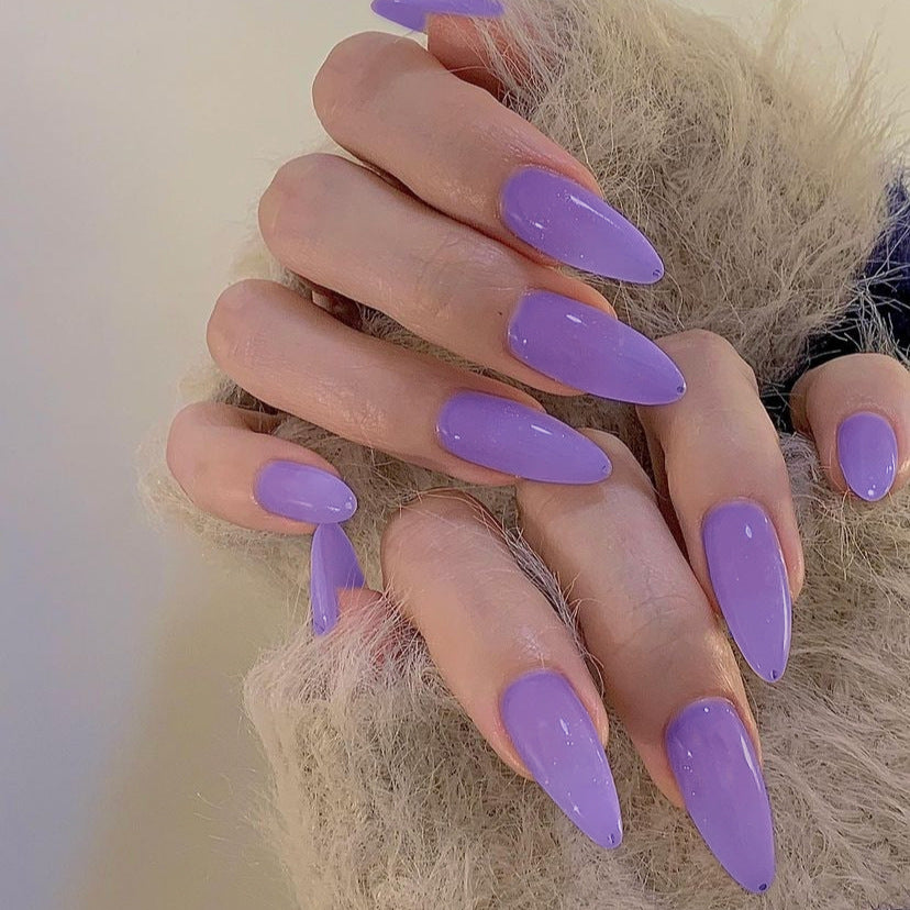 Lavender Dreams Medium Almond Glossy Purple Press On Nails with Glamorous Shine Finish