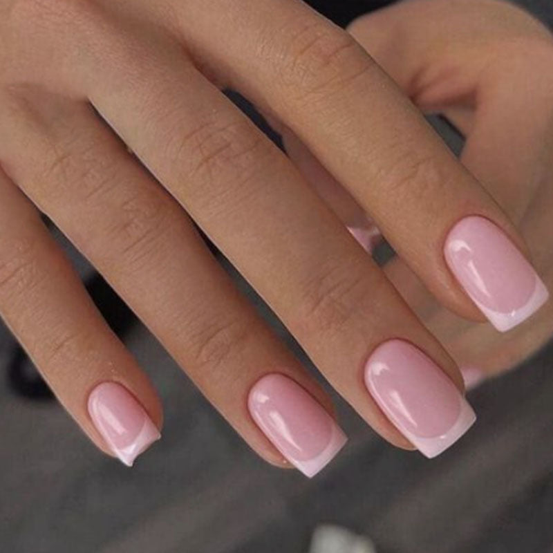Elegant Bridal Medium Square Pink Press On Nail Set with Glossy Finish
