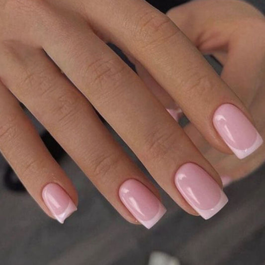 Elegant Bridal Medium Square Pink Press On Nail Set with Glossy Finish