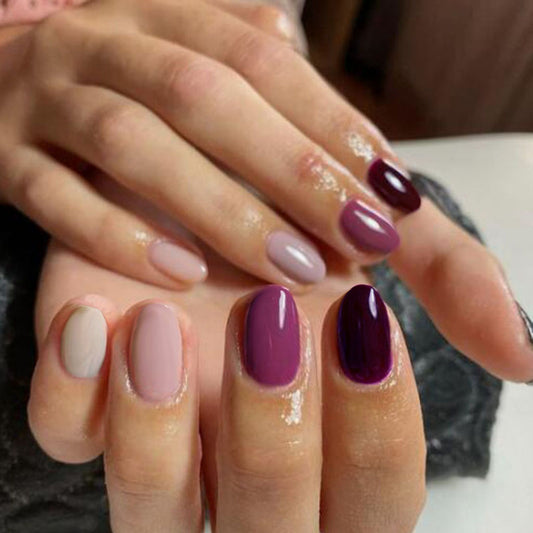 Elegant Evening Medium Oval Gradient Purple Press On Nail Set with Glossy Finish