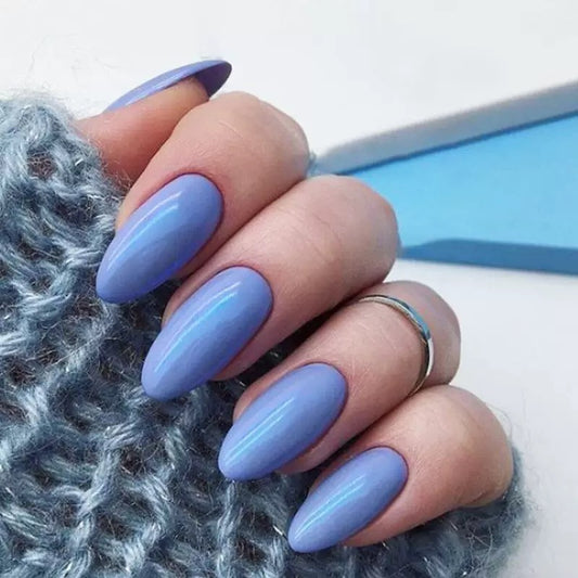 We Did It Medium Round Blue Glossy Press On Nails