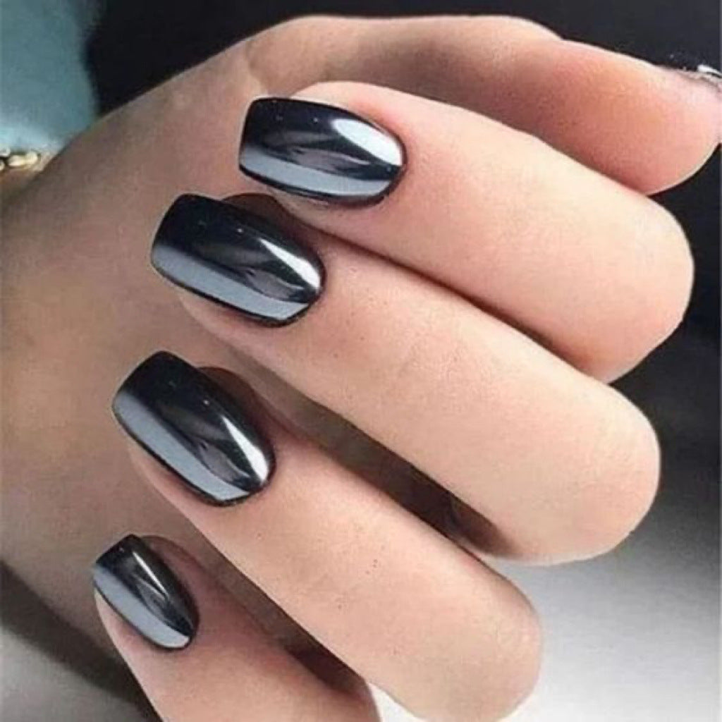 Mystic Midnight Medium Square Black Ombre Press On Nails with Glossy Mirror Finish