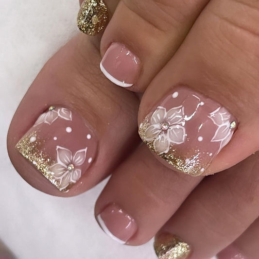 Island Time Glitter Gold Press On Toenails