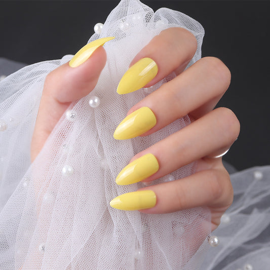 Spring Blossom Medium Almond Sunshine Yellow Press On Nail Set with High Gloss Finish