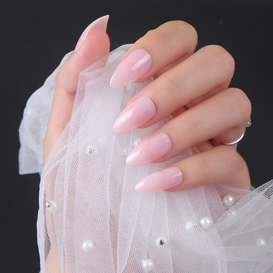 Elegant Bridal Collection Medium Almond Baby Pink Press On Nail Set with Glossy Finish