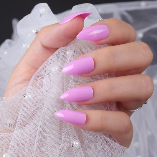 Springtime Chic Medium Almond Lavender Press On Nail Set with Glossy Finish