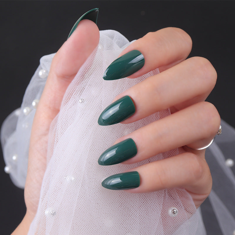 Enchanted Forest Medium Almond Deep Green Press On Nail Set with Pearlescent Sheen