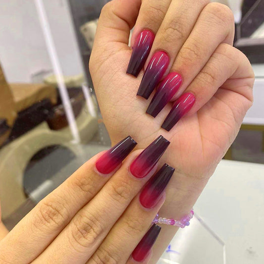Hombre Maid Long Coffin Red Bold Press On Nails