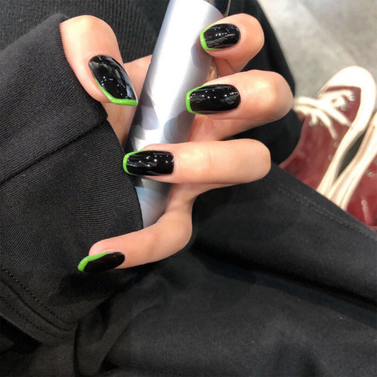 Maleficent 2 Short Coffin Black French Tips Press On Nails