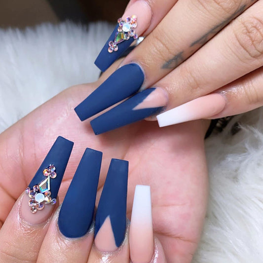 Boldly Blue Long Coffin Blue Matte Press On Nails