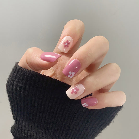 Pick Me Up Short Square Pink Floral Press On Nails