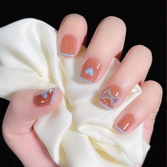 Hired Short Square Pink French Tips Press On Nails