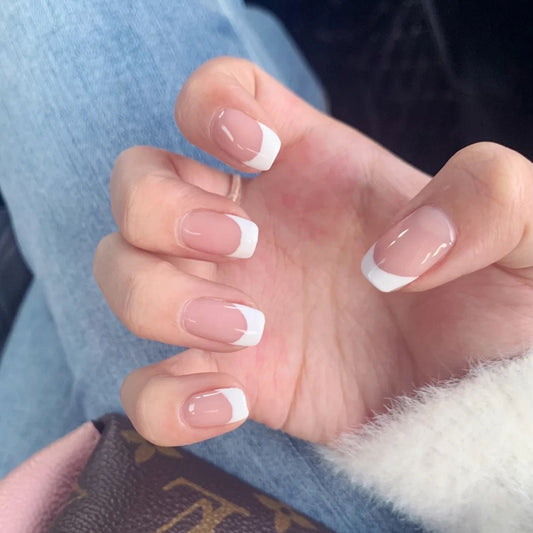 Classic Extra Long Square Beige French Tips Press On Nails
