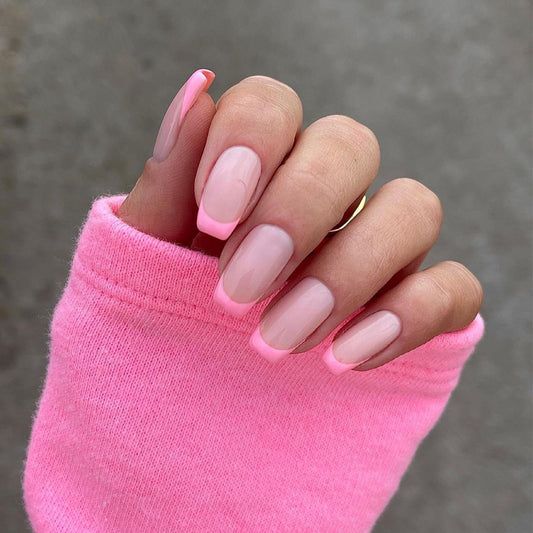 Pocket Polly Short Coffin Pink French Tips Press On Nails