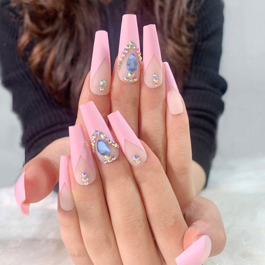 Galaxy Baby Long Coffin Pink Astrology Press On Nails