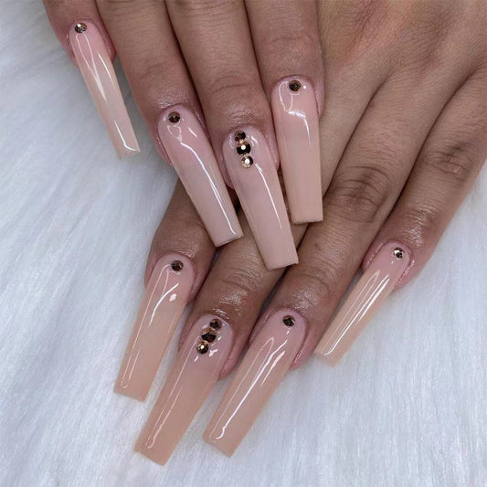 Mining Long Coffin Beige Studded Press On Nails