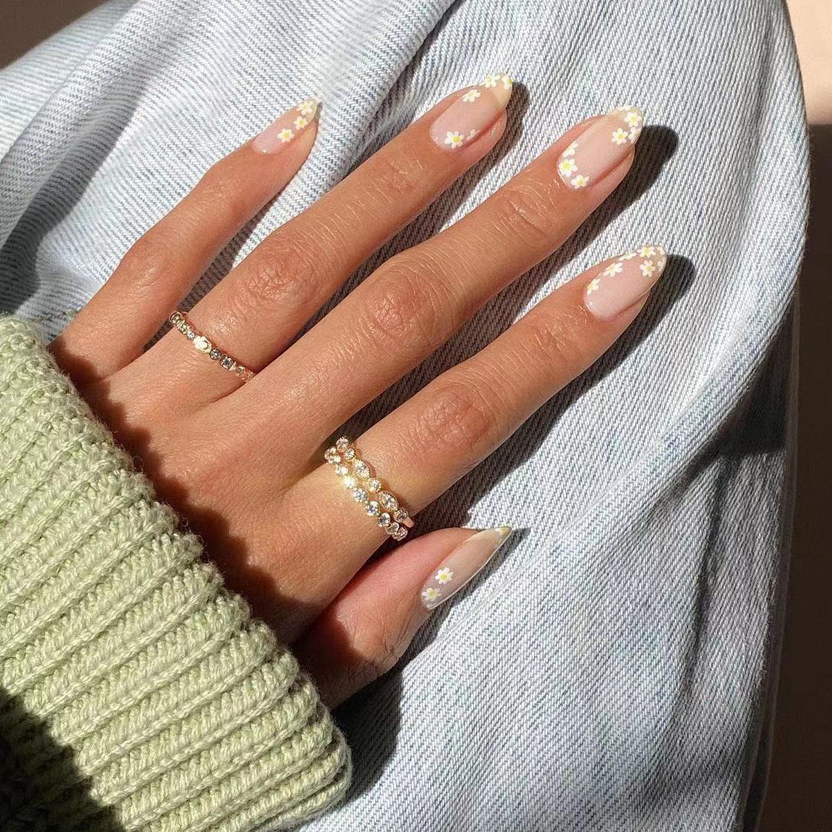 First Bloom Long Oval Beige Spring Press On Nails