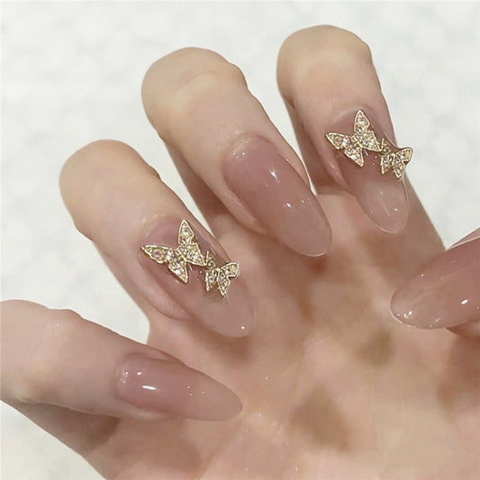 New Day Long Almond Pink Studded Press On Nails