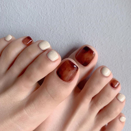 Root Beer Glam Everyday Brown Press On Toenails