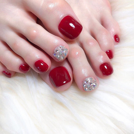 The Glam Journey Studded Red Press On Toenails