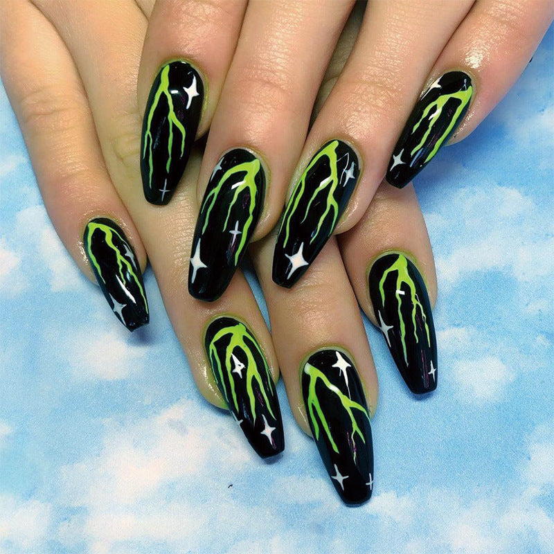 Monster Medium Coffin Black Bold Press On Nails