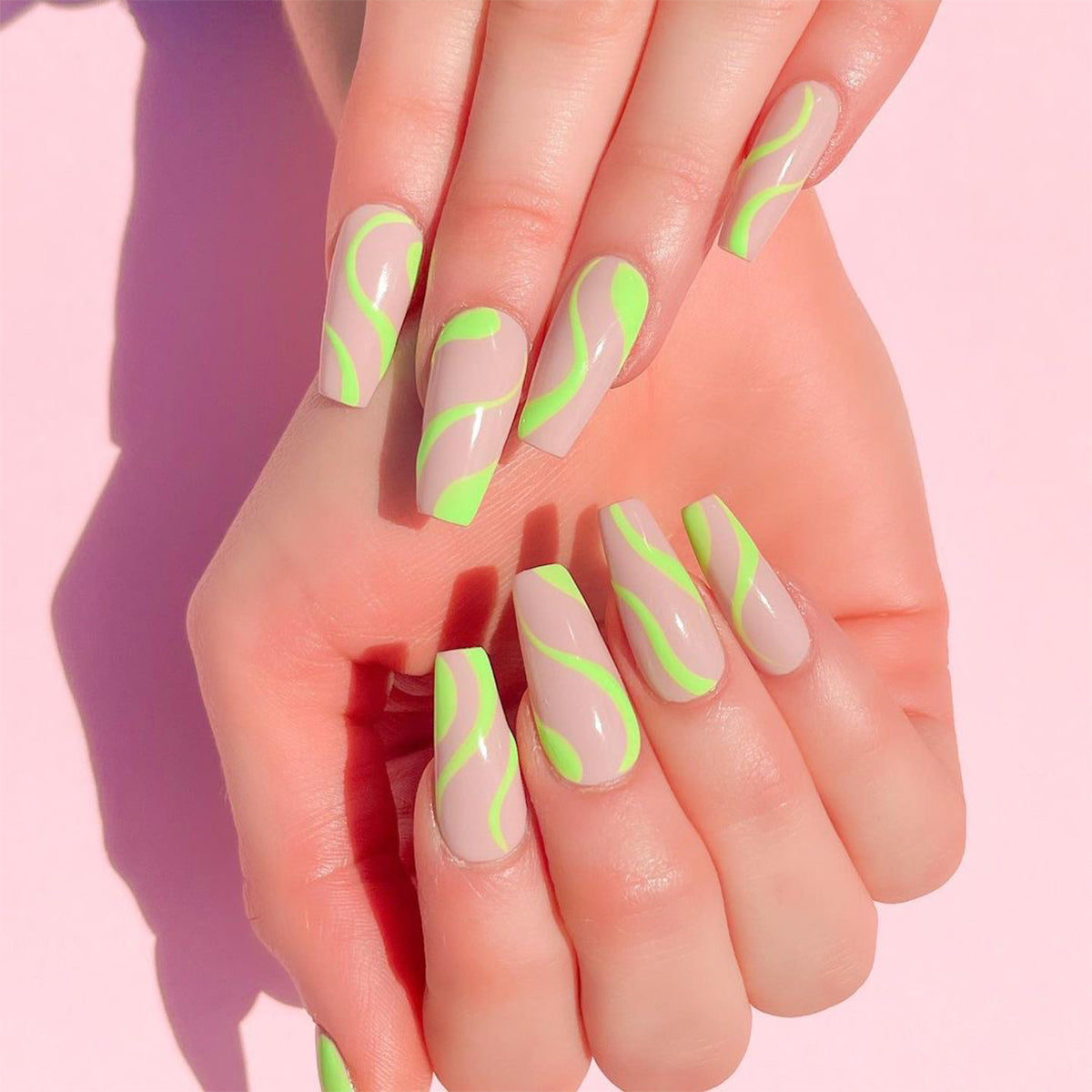 Squoogz Long Coffin Green Abstract St. Patrick's Day Press On Nails