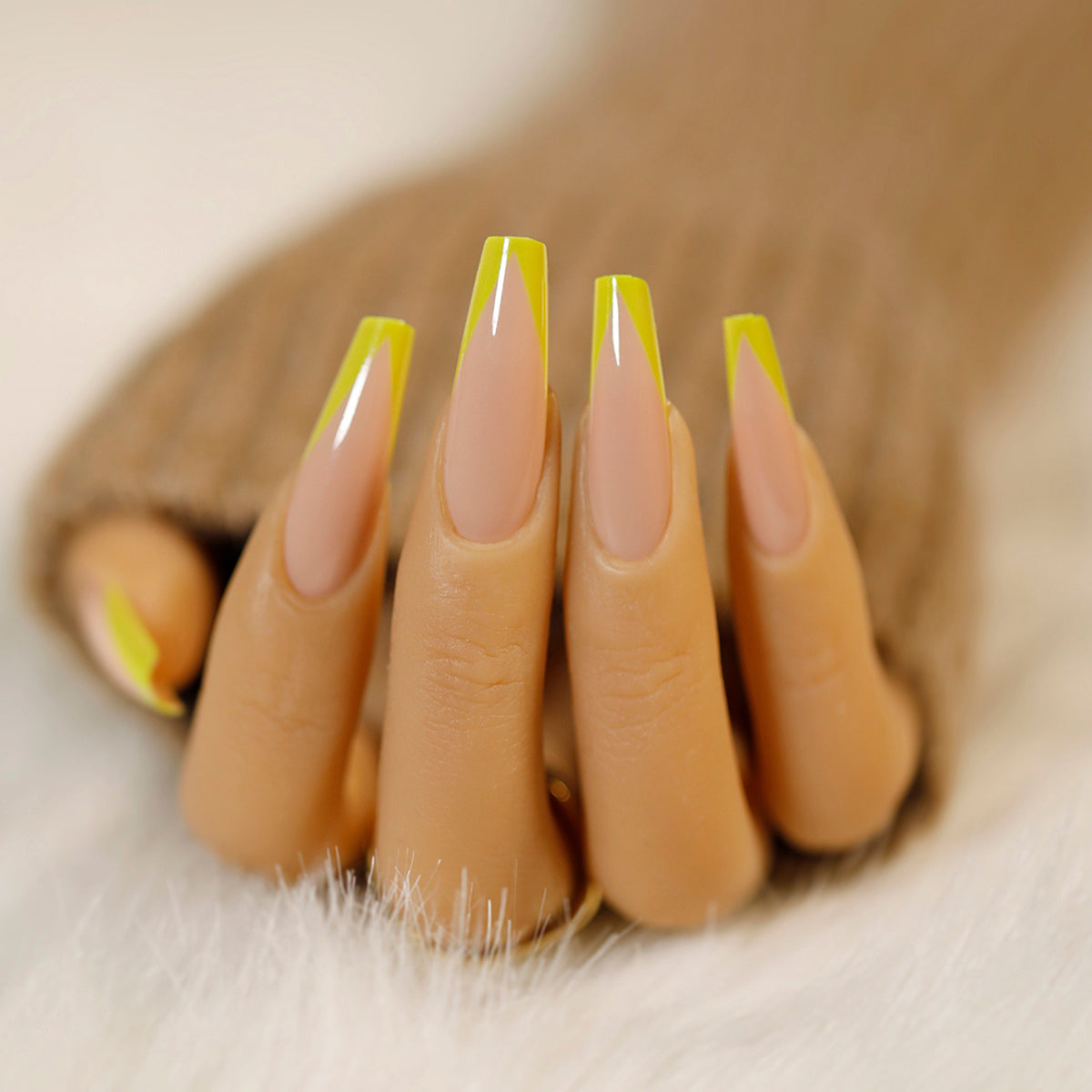 Lil Tiny Tip Long Coffin Yellow French Tips Press On Nails