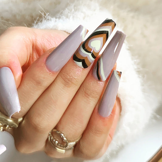 Totally Obsessed Long Coffin Purple Cute Press On Nails