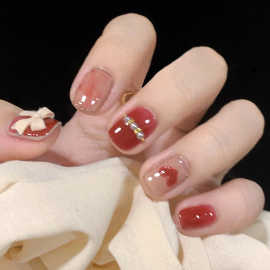 Red Romance Short Square Red Valentine's Day Press On Nails