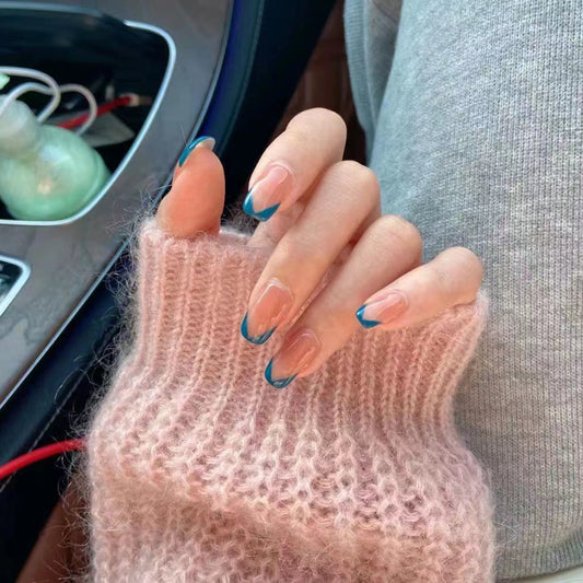 The Dolls Are The Dolls Long Square Blue French Tips Press On Nails